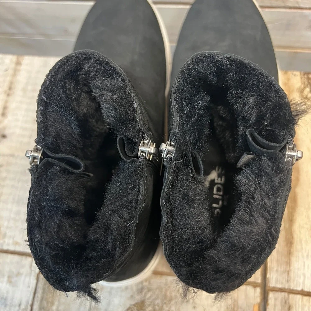 JSlides Poppy Waterproof Faux Fur Platform Sneaker Booties Black 7